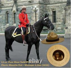 2020 Canada $25 Fine Silver Coin Gold Plated Classic Mountie Hat with Box & COA