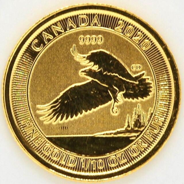 2020 Canada Canadian 1/10 Ozt 9999 Fine Gold Bald Eagle $5 Coin Bullion Round
