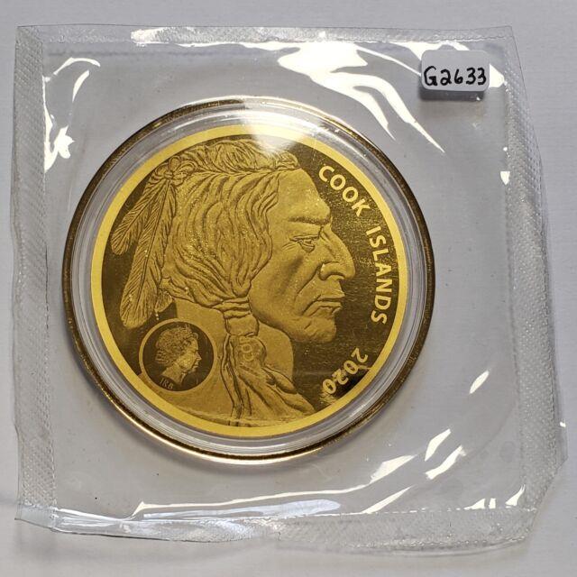 2020 Cook Islands $25 Coin 1200 Mg. 9999 Fine Gold Indian Head Buffalo G2633