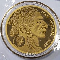 2020 Cook Islands $25 Coin 1200 mg. 9999 Fine Gold Indian Head Buffalo G2633