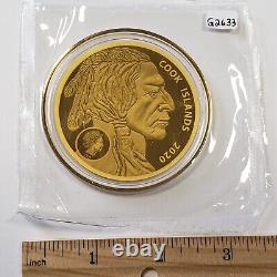 2020 Cook Islands $25 Coin 1200 mg. 9999 Fine Gold Indian Head Buffalo G2633