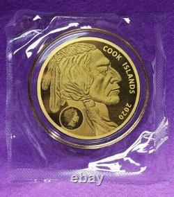 2020 Cook Islands $25 Gold Buffalo 1.2 Grams of 9999 Fine Gold Mint Sealed