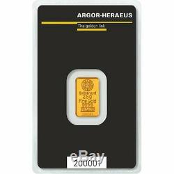 2020 Gold 2.5 Gram. 9999 Fine Argor Heraeus Switzerland Bar (New with Assay)