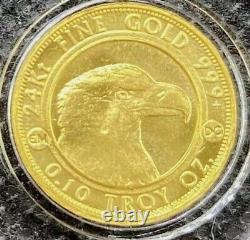 2020 Gold Prospector 1/10 oz 24KT. 9999 Fine BU Coin In Capsule