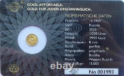 2020 Rwanda Buddha 1/200 Oz Fine Gold. 9999 BU Coin Religious Buddhism 10 Francs