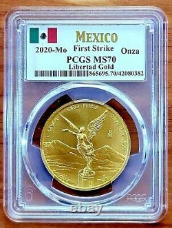 2020-mo Mexico 1 Oz. 999 Fine Gold Libertad Pcgs Ms70 First Strike Pop 113