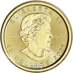 2021 1/4 oz Canadian. 9999 Fine Gold $10 Maple Leaf Coin BU- Mint Sealed