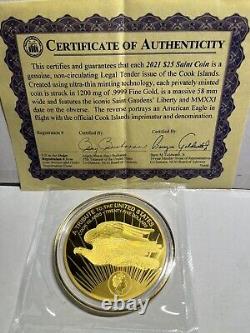 2021 $25 Gold SAINT Cook Islands. 9999 Gold Thin 2 3/4 Cased Coin W / COA