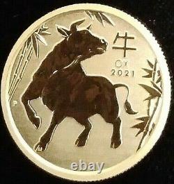 2021 Australia P 1/4 oz. Gold Lunar Series III Year of the Ox. 9999 Fine Gold