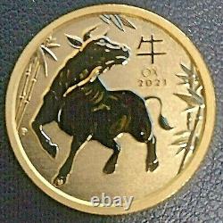 2021 Australia P 1/4 oz. Gold Lunar Series III Year of the Ox. 9999 Fine Gold