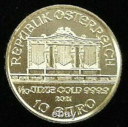 2021 Austrian 1/10 Gold Philharmonic BU Coin 1/10 oz. Fine Gold. 9999