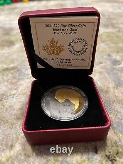 2021 Canada $20 Fine Silver Black and Gold Grey Wolf Coin