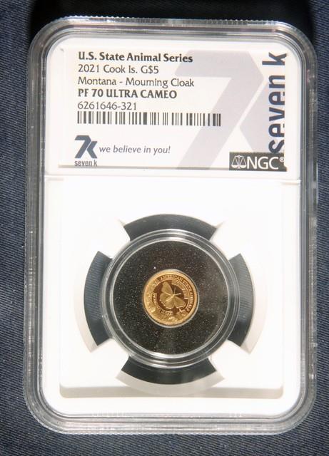 2021 Cook Is. $5 Montana Mourning Cloak 0.5 Gram. 999 Fine Gold Ngc Pf 70 Uc