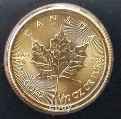 2021 Gold Canadian Maple Leaf 1/10 oz. Fine Gold. 9999 Gem Brilliant