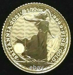 2021 Great Britain Gold Britannia 1/10 oz. Coin £10 Coin GEM BU. 9999 Fine Gold
