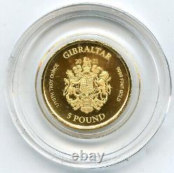 2021 Justice Gibraltar 9999 Fine Gold 1/10th Oz Troy 5 Pound Coin CC704