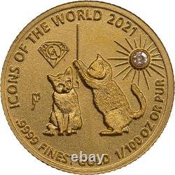 2021 Rwanda 1/100 Oz Fine Gold Coin Cat WWF Fauna Wildlife Diamond