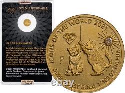 2021 Rwanda 1/100 Oz Fine Gold Coin Cat WWF Fauna Wildlife Diamond