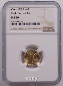 2021 Type 2 $5 American Eagle 1/10 troy oz fine gold NGC MS 69