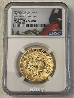 2021-W $100 American Liberty High Relief. 9999 Fine Gold Coin PR69 FR NGC