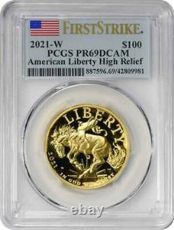 2021-W $100 American Liberty High Relief. 9999 Fine Gold Coin PR69DCAM FS PCGS