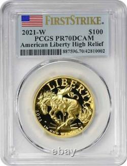 2021-W $100 American Liberty High Relief. 9999 Fine Gold Coin PR70DCAM FS PCGS