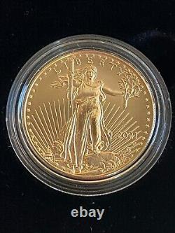 2021-W $50 American Gold Eagle 1 oz Fine Gold Burnished Coin Box & COA 21EHN