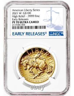 2021 W G$100 American Liberty Series High Relief. 9999 Fine ER NGC PF70