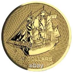 2022 1/10 Oz Cook Island's. 9999 Fine Gold Sailing Ship Bounty $10 Coin, BU