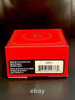 2022? 1.58g Canada Earth? Dragon PP Proof Gold Coin. 9999 Fine? (withBox & CoA)New 2022? 1.58g Canada Earth? Dragon PP Proof Gold Coin. 9999 Fine? (withBox & CoA)New