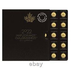 2022 25 x 1 gram Canadian Gold Maples $. 5 Coin. 9999 Fine Maplegram25 In Assay