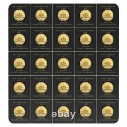 2022 25 x 1 gram Canadian Gold Maples $. 5 Coin. 9999 Fine Maplegram25 In Assay