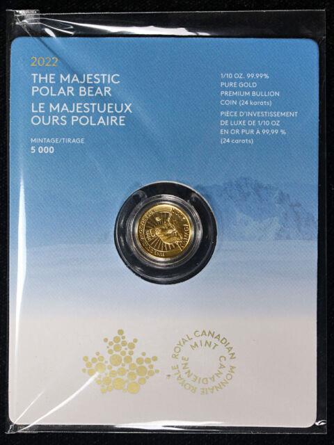 2022 Canada Gold 1/10 Oz The Majestic Polar Bear. 9999 Fine Sealed Ogp Stock