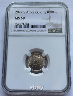 2022 GOLD 1/10th Oz Krugerrand MS69 NGC South Africa. 999 Fine Gold UNC Coin
