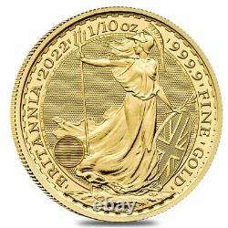 2022 Great Britain 1/10 oz Gold Britannia Coin. 9999 Fine BU