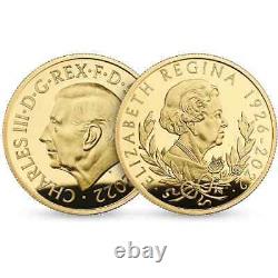 2022 Great Britain 1/4 oz Queen Elizabeth II Proof Gold Coin. 9999 Fine withBox &