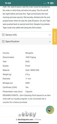 2022 Mongolia. 5g Gold Torper. Only 5000pcs Worldwide! Limited Mintage. 9999fine 2022 Mongolia. 5g Gold Torper. Only 5000pcs Worldwide! Limited Mintage. 9999fine