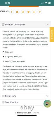 2022 Mongolia. 5g Gold Torper. Only 5000pcs Worldwide! Limited Mintage. 9999fine 2022 Mongolia. 5g Gold Torper. Only 5000pcs Worldwide! Limited Mintage. 9999fine