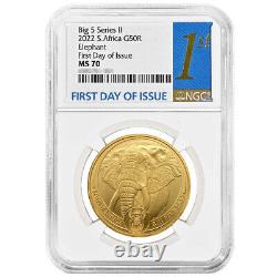 2022 South African Big Five 1 oz Gold Elephant. 9999 Fine NGC MS70 FDI First Lab