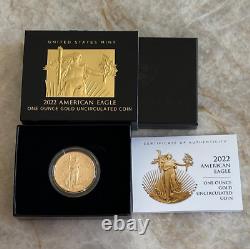 2022-W $50 American Gold Eagle 1 oz Fine Gold Burnished Coin OGP & COA 22EH