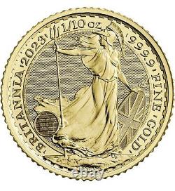 2023 British Royal Mint Gold Britannia 1/10 oz. 9999 fine £10 Coin TYPE 1 QUEEN