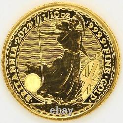 2023 GB Great Britain Britannia 1/10 Ozt 9999 Fine Gold $5 Coin Bullion Round