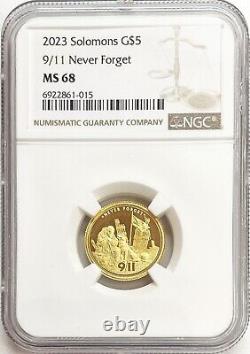 2023 Gold Solomons 9/11 Never Forget. 9999 Fine Gold $5 Coin Ngc Ms 68