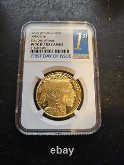 2023-W 1 oz GOLD BUFFALO NGC ULTRA CAMEO PF 70.9999 Fine, First Day of Issue