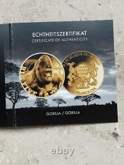 2024 Chad. 999 Fine Gold Coin Gorilla Monkey Africa Big Five Wildlife WWF RARE