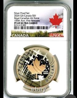 2024 GILT CANADA $1 ROYAL CANADIAN AIR FORCE 100th ANN FIRST RELEASES NGC PF69