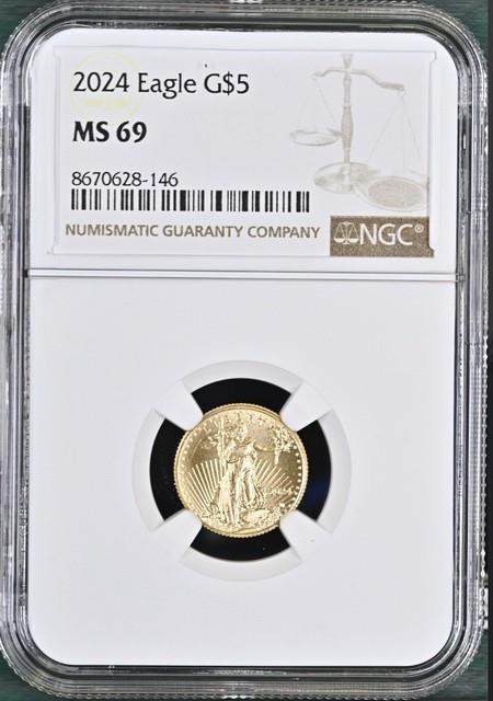 2024 Gold Eagle $5 Ngc Ms 69 (tenth-ounce) 1/10 Oz Fine Gold