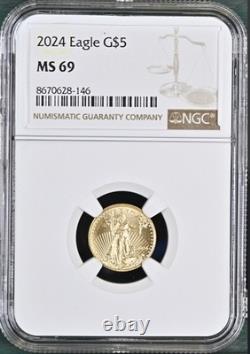2024 Gold Eagle $5 NGC MS 69 (Tenth-Ounce) 1/10 oz Fine Gold 2024 Gold Eagle $5 NGC MS 69 (Tenth-Ounce) 1/10 oz Fine Gold
