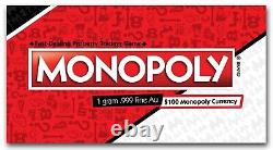 2024 Samoa $100 Monopoly 1 Gram. 999 Fine Gold Note, 1st Ever Gold Monopoly Note