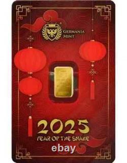 2025 Germania Mint 1 Gram Gold Year Of The Snake In Assay 999.9 Fine 2025 Germania Mint 1 Gram Gold Year Of The Snake In Assay 999.9 Fine